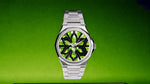 Green and Yellow pure silver dial on silver Grade 5 titanium with bracelet