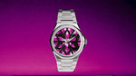 Purple and Pink pure silver dial on silver Grade 5 titanium with bracelet