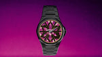 Violet and Pink pure 24K gold dial on black Grade 5 titanium with bracelet