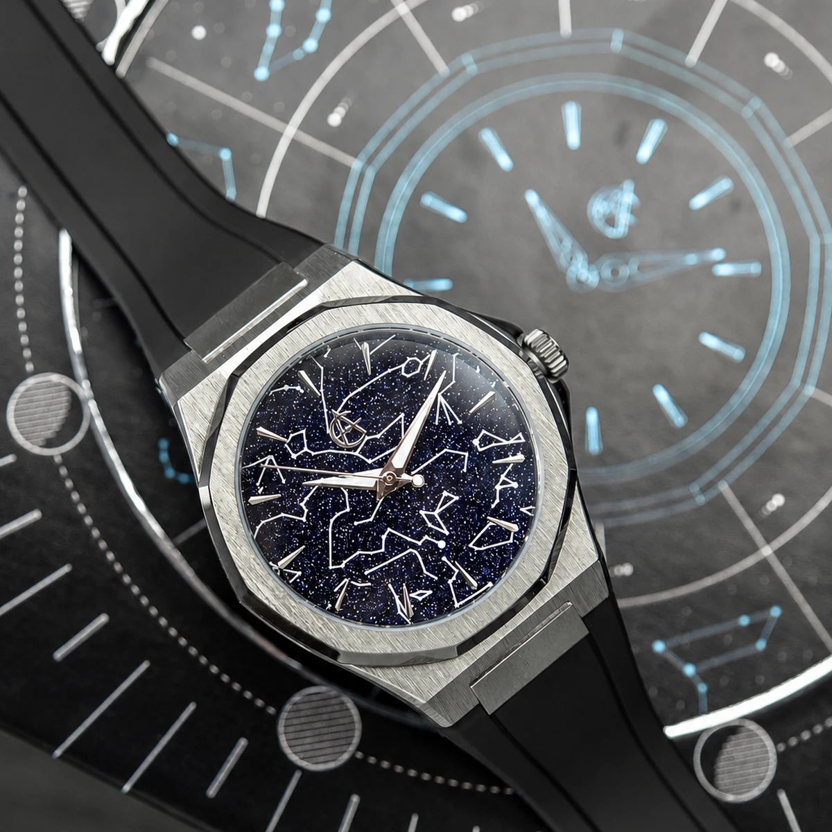 ChronoAstra black FKM rubber strap with titanium hardware