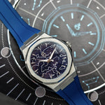 ChronoAstra blue FKM rubber strap with titanium hardware