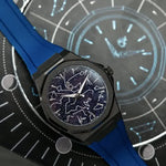 ChronoAstra blue FKM rubber strap with black titanium hardware