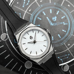 ChronoAstra White Dwarf — White Dwarf dial, natural G5 titanium case, black FKM rubber strap