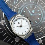 ChronoAstra White Dwarf — White Dwarf dial, natural G5 titanium case, blue FKM rubber strap
