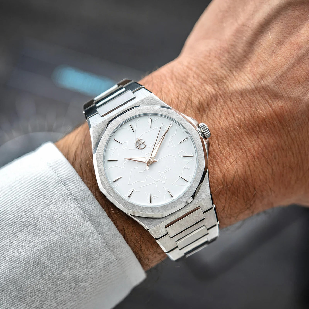 ChronoAstra White Dwarf — White Dwarf dial, natural G5 titanium case, titanium bracelet